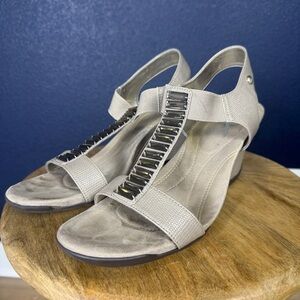 Anne Klein Sport Taupe “Luce” Sandals with Jeweled Strap, Size 10